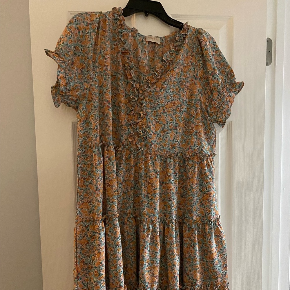 Maternity - blue and orange floral - polyester tunic dress- size xl- hailey&co